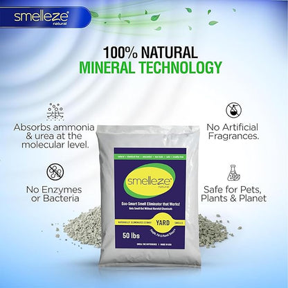 SMELLEZE 50 lb. Yard Odor Eliminator for Dogs – Long-Lasting Turf Cleaner for Pet Urine Outdoor & Poop | Safe for People, Pets, Plants & Planet | Works on Grass, Gravel, Patios & Kennels