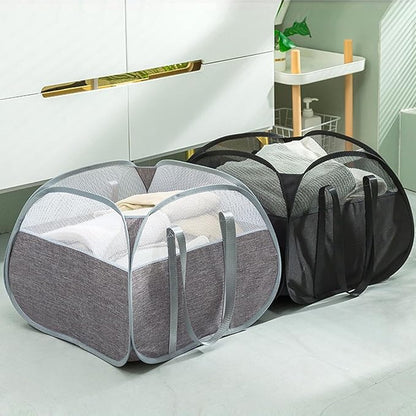 Collapsible Laundry Baskets, Tear Proof Pop Up Laundry Hamper with Large Capacity, Sturdy Foldable Laundry Basket, Easy to Carry Laundry Hamper for Home, Laundry Room, Bedroom, Dorm, Travel Black