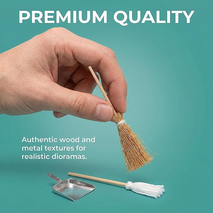 Miniature Dollhouse Cleaning Set Mini Floor Mop Bucket Broom Dustpan Models Housework Tool Decoration Accessories for DIY 1:12 Scale Fairy Garden Micro Landscape