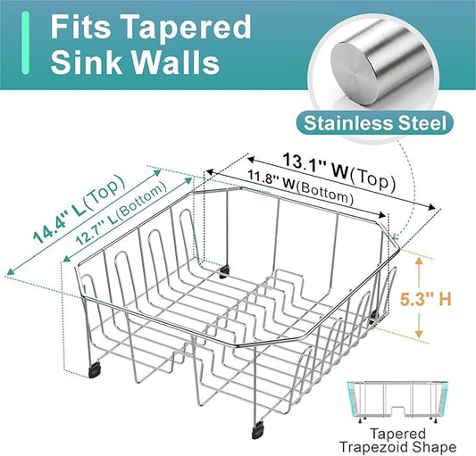 GSlife Small in Sink Dish Drying Rack - Stainless Steel Compact Dish Drainer for RV Kitchen Apartment Sink, Rust Resistant Inside Sink Rack, 1–2 Person Households, 13.1" W x 14.4" L, Silver