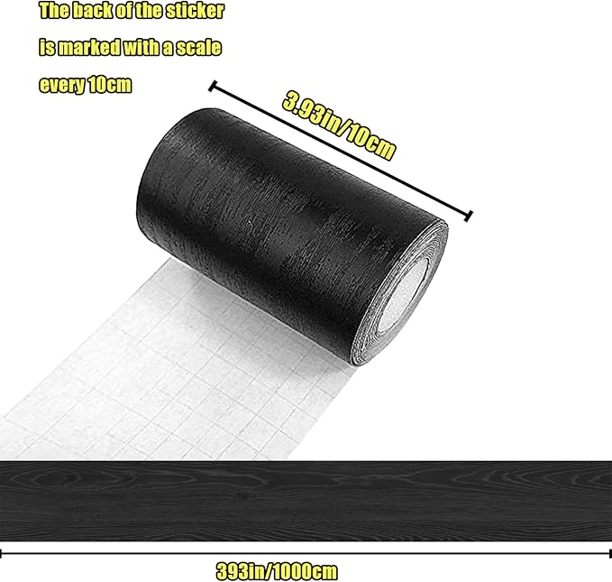 Teemall 10M Black Wood Grain Removable PVC Waterproof Border Wall Decor Removable Self Adhesive Kitchen Bathroom Tiles Sticker Wallpaper 4.2x390 (Black, 4" x 390")