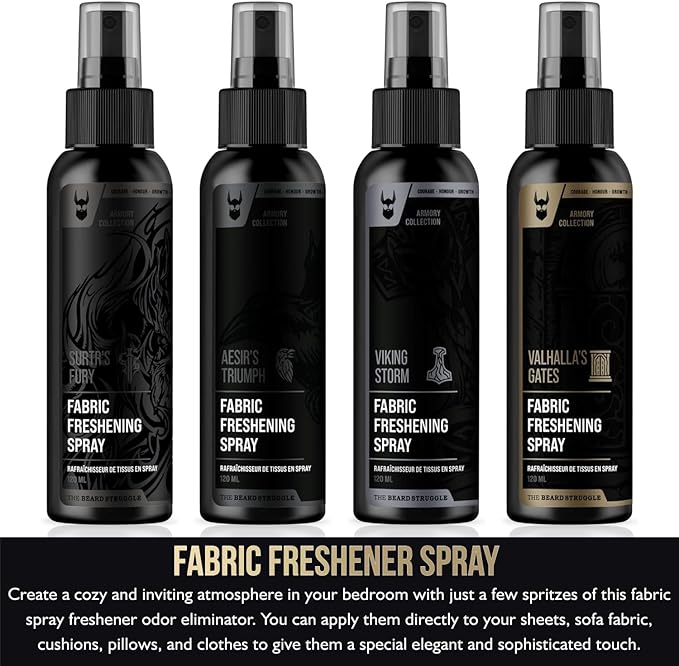 Fabric Freshener Spray by The Beard Struggle - Linen Spray Freshener for Cloths, Bed & Room Air Freshener - Odor Eliminator with Luxury Fragrance - Viking Storm, Silver Collection (120ml)
