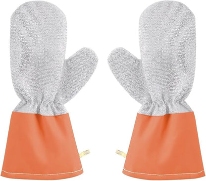 Dishwashing Gloves Non-Scratch Nylon Cleaning Mittens Stainless Steel Wire Balls Hanging Strap for Kitchen Housework
