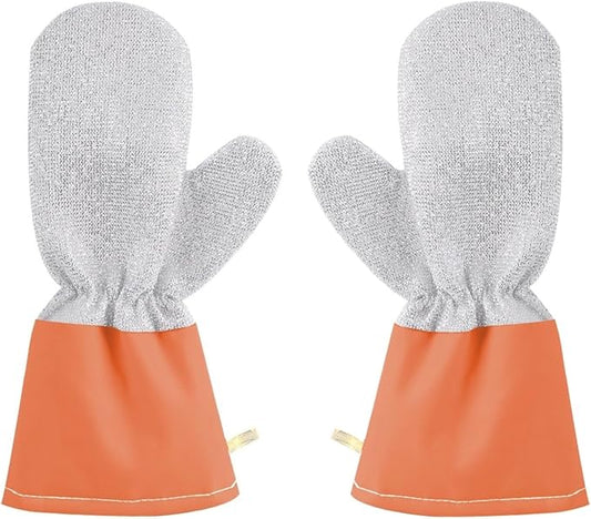 Dishwashing Gloves Non-Scratch Nylon Cleaning Mittens Stainless Steel Wire Balls Hanging Strap for Kitchen Housework