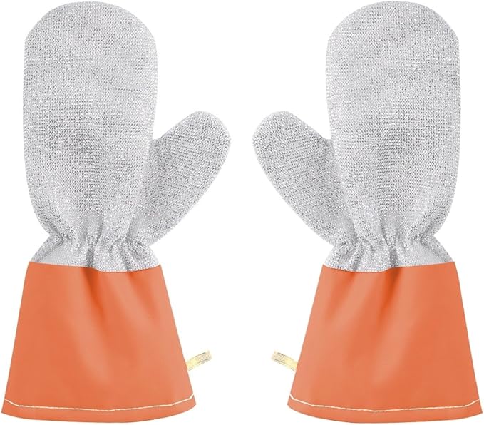 Dishwashing Gloves Non-Scratch Nylon Cleaning Mittens Stainless Steel Wire Balls Hanging Strap for Kitchen Housework