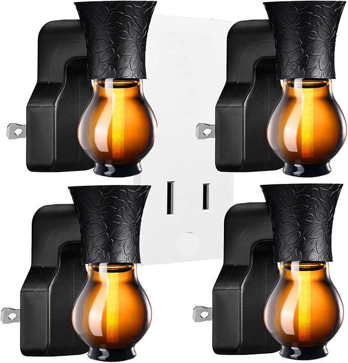 Blank Plug-in Air Freshener Polarized Wall Plug Oil Diffuser for DIY Characteristic Home Scent from Natural Essential Oil, EO+Water, Fragrance Refill (Black 4 Sets)
