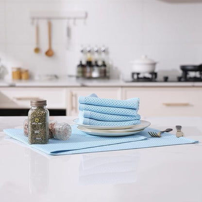 Kitinjoy 100% Cotton Waffle Weave Kitchen Hand Towels (13 X 28 Inches, Sky Blue), 4-Pack Super Soft and Absorbent Dish Towel for Drying Dishes