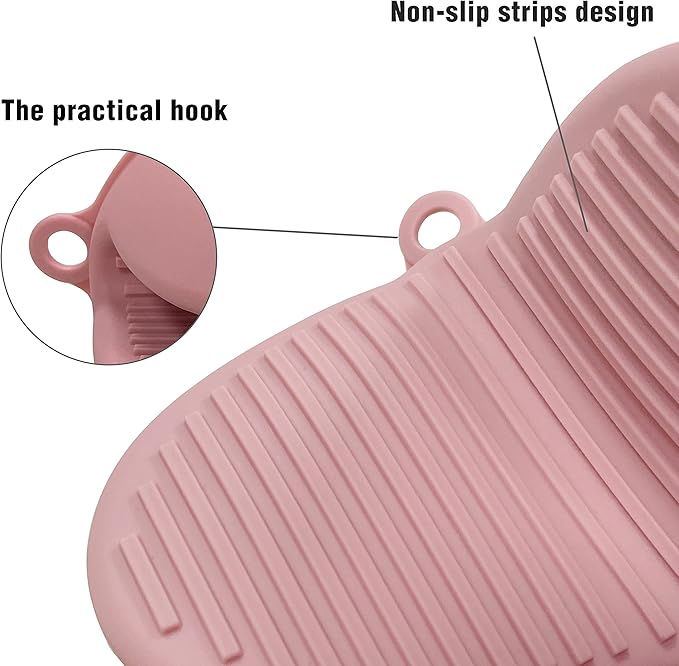 Thickened Mini Silicone Oven Mitts Heat Resistant as Hot Pot Holder, Baking Holder, Rubber Oven Gloves, Finger Pinch Grips, Potholder Mitts for Kitchen Cooking, 1 Pair, Macaron Pink