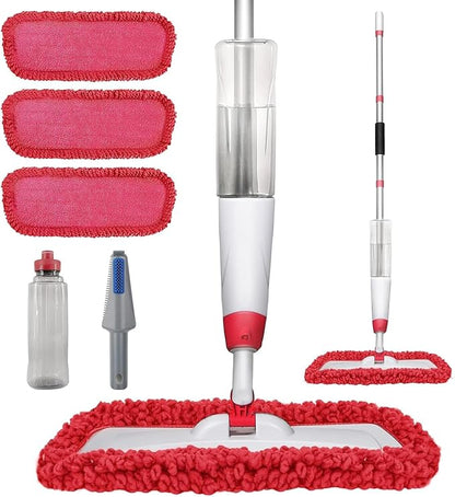 Spray Mops for Floor Cleaning, Microfiber Spray Cleaning Mop Kit with 3 Reusable Washable Pads 700ML Refillable Bottle and Scrubber Flat Mop with 360 Degree Swivel Head for Hardwood Laminate