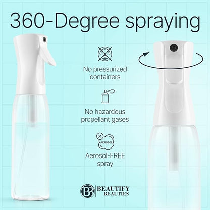 BeautifyBeauties Hair Spray Bottle – Ultra Fine Continuous Water Mister for Hairstyling, Cleaning, Plants, Misting & Skin Care (Black, 10.1 Ounces)