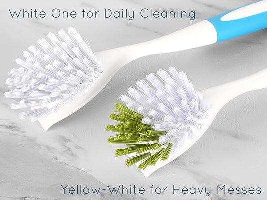 Dish Brush with Handle, Firm & Stiff Bristles Dish Scrubber for Pots, Pans & Sink Cleaning, 2 Pack