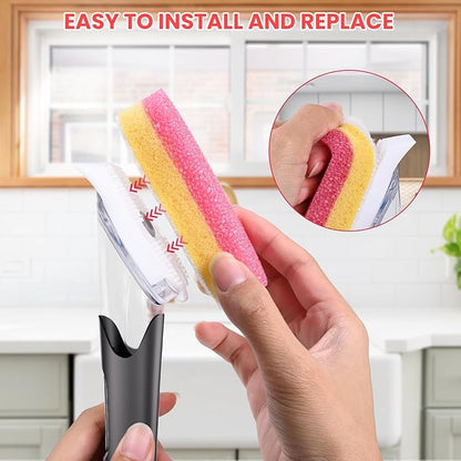 Soap Dispensing Replacement Dish Brush Storage Set with 10 PCS Sponge Refills & Holder - RIMAY Dispenser Scrub Cleaning Scrubber Kitchen Dishwashing Dish Wand Handle for Dishes/Pans/Pots/Sink(Pink)