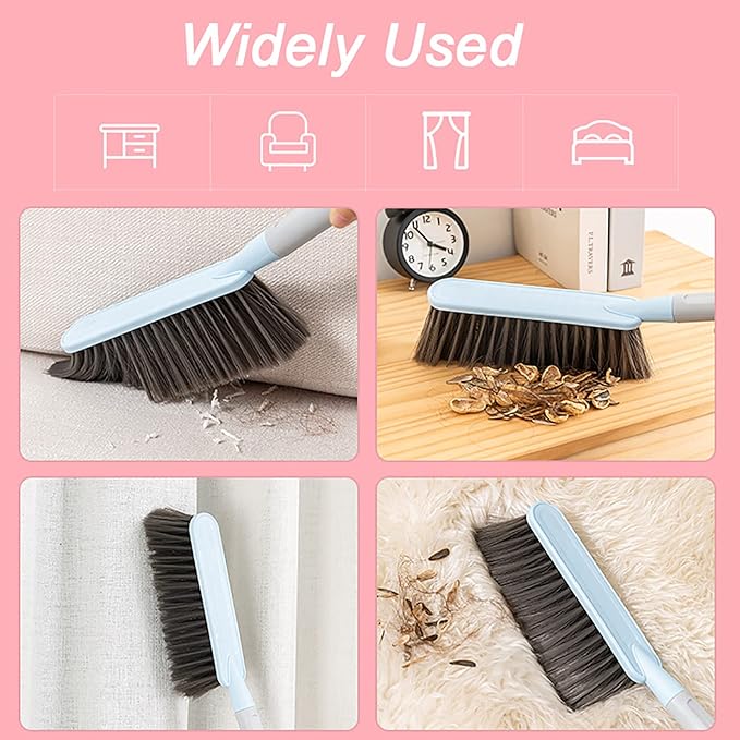 1PCS Hand Broom Cleaning Brush Soft Bristle Hand Brush with Long Handle Multi-Functional Dusting Brush for Bed, Car, Sofa, Furniture, Clothes, and Carpet (Pink,15.7 Inch)