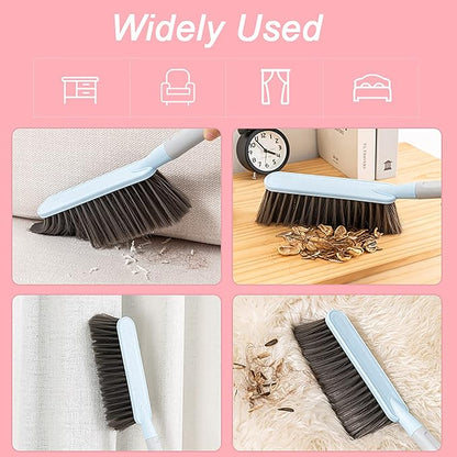 1PCS Hand Broom Cleaning Brush Soft Bristle Hand Brush with Long Handle Multi-Functional Dusting Brush for Bed, Car, Sofa, Furniture, Clothes, and Carpet (Pink,15.7 Inch)