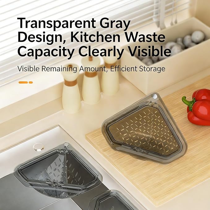 Magnetic Drainage & Filter Basket with Enhanced Durability, Triangular Sink Strainer with Twist-Open Bottom, Heavy-Duty Kitchen Sink Corner Rack for Draining & Storage, Punch-Free Installation