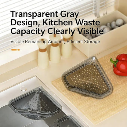 Magnetic Drainage & Filter Basket with Enhanced Durability, Triangular Sink Strainer with Twist-Open Bottom, Heavy-Duty Kitchen Sink Corner Rack for Draining & Storage, Punch-Free Installation