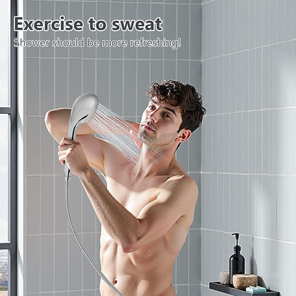 High Pressure Shower Head with Powerful Shower Spray & 59'' Stainless Steel Hose, 5 Spray Modes, Adjustable Bracket and Non-Clogging Nozzles（Chrome）