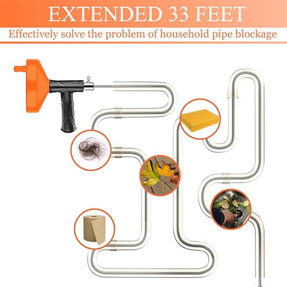 Drain Snake Auger（33 Feet）, Plumbing Snake Drain Hair Clog Removal Tool, Heavy Duty Snake Auger, Sink Unclogger Drain Cleaner Tool for Bathroom Kitchen Tub Shower Drain Clog Remover with Gloves