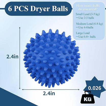 6 Pack Laundry Balls for Dryer, Dryer Balls Laundry Reusable, Dryer Ball Plastic Pellet Packs for Fabric Soften, Reduce Wrinkle and Less Static Cling- Dark Blue
