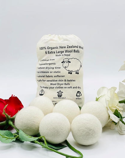 Wool Dryer Balls (Set of 6) - 7cm Handmade XL Natural, Chemical-Free, Sustainable Laundry Balls