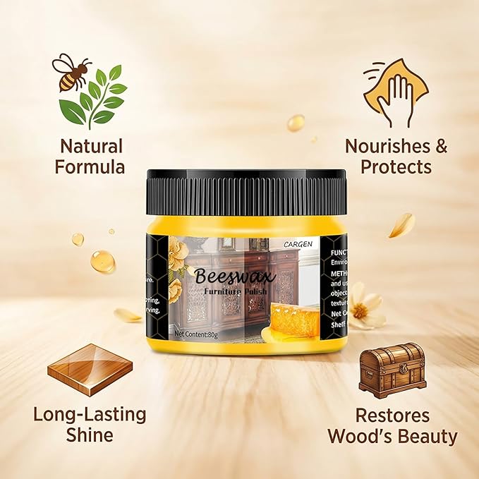 CARGEN Beeswax Furniture Polish, Wood Seasoning Beeswax for Furniture Wood Wax for Dining Table Floor Doors Chairs Cabinets to Protect and Care 2pcs Beeswax Polish
