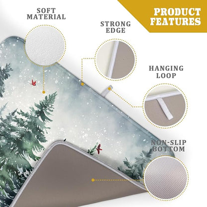 Winter Pine Tree Dish Drying Mat for Kitchen Counter 16x18 Inch Winter Snowflake Xmas Forest Dish Draining Mat Christmas Decorations Fast Absorbent Tableware Dishes Pad for Coffee Bar Countertop