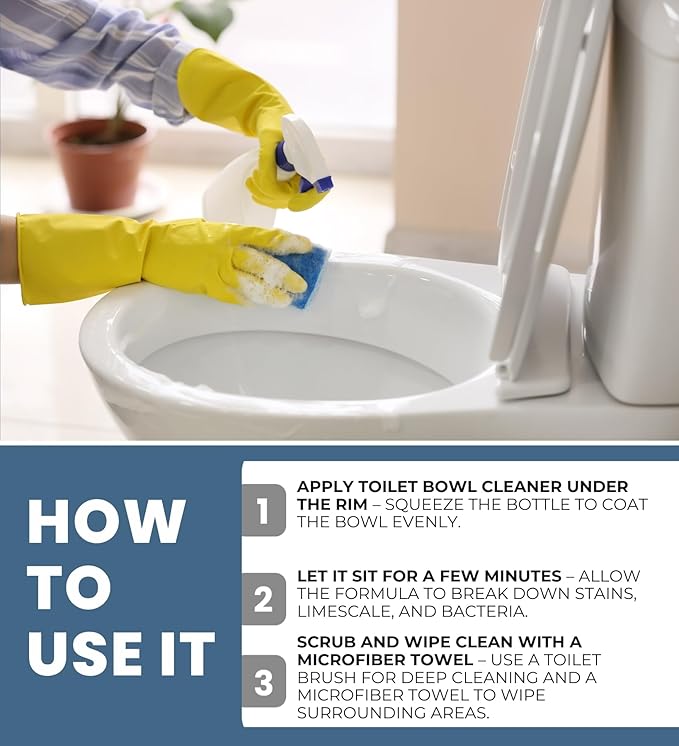 Toilet Bowl Cleaner with Lime and Rust Remover 24 oz Bundle with Microfiber Cloth - Powerful Gel for Hard Water Stains, Lime Deposits, and Everyday Dirt - Targets Hard-to-Reach Areas - (5 Items)