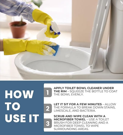 Toilet Bowl Cleaner with Lime and Rust Remover 24 oz Bundle with Microfiber Cloth - Powerful Gel for Hard Water Stains, Lime Deposits, and Everyday Dirt - Targets Hard-to-Reach Areas - (5 Items)