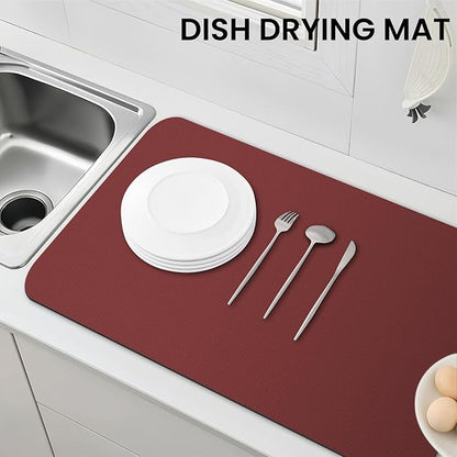 WISELIFE Dish Drying Mat Super Absorbent Drying Mat Large Dish Drying Mats for Kitchen Counter Easy Clean Dish Mat Kitchen Drying Mat18"x 36" Classic Red