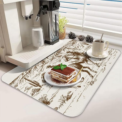 Dish Drying Mat for Kitchen Counter 2 Pack with Non-Slip Rubber Backing - Heat-Resistant Absorbent Coffee Bar Mat, Dish Rack Mat, Cowboy Dish Drying Mats 18x24+19.5x12 inch