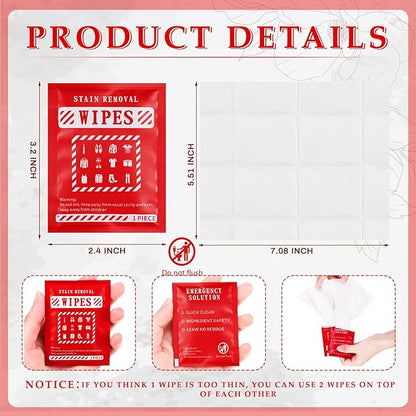 Timgle 200 Pcs Stain Remover Wipes Individual Wrapped Wipes Stain Remover Mini for Clothes Fabric Laundry Carpet Messy Eater Car Seat Upholster Clean (Red)