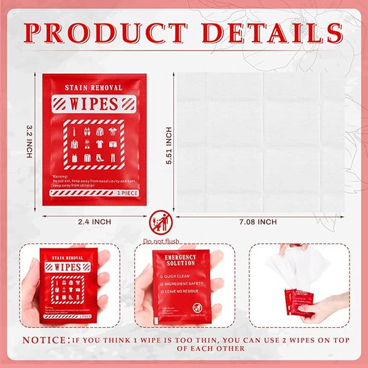 Timgle 200 Pcs Stain Remover Wipes Individual Wrapped Wipes Stain Remover Mini for Clothes Fabric Laundry Carpet Messy Eater Car Seat Upholster Clean (Red)