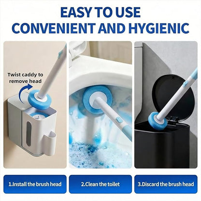 Disposable Toilet Brush and Holder Set with 64 Replacement Heads, Economical Home Toilet Cleaner Wand for Easy Refill Replacement, Compact Hygienic Toilet Bowl Brush for Family Bathroom