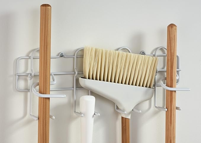 ClosetMaid 3462 Broom & Mop Holder for Wall or Door Mount, Durable White Metal Steel
