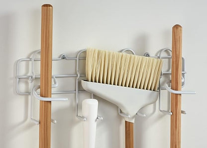 ClosetMaid 3462 Broom & Mop Holder for Wall or Door Mount, Durable White Metal Steel