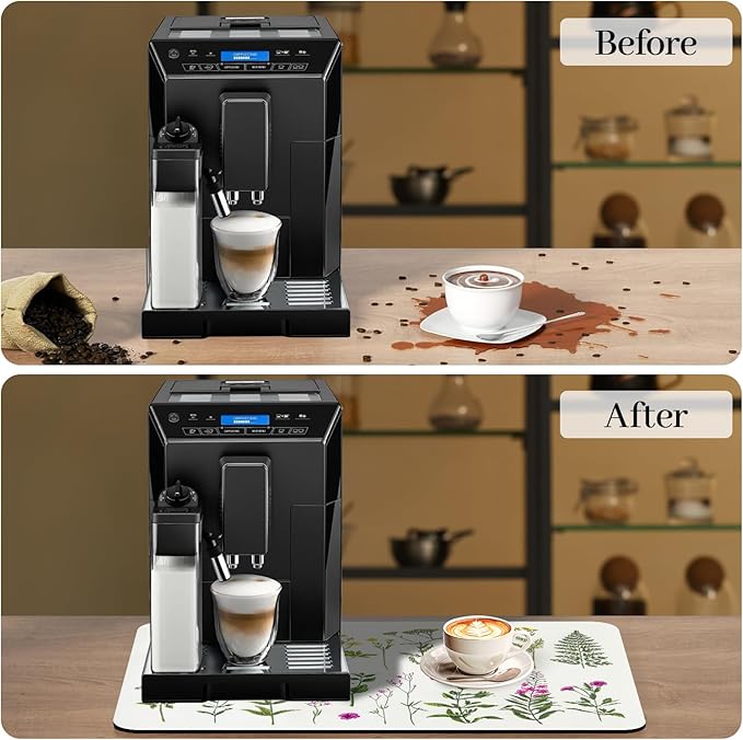 Bloss Dish Drying Mat, Spring Flower Printed Coffee Bar Mat, Kitchen Counter Mat, Hide Stain Rubber Backed Dish Drying Pad/Spring Decor for Desk(16.1"x24.1", 2-Row Flower)