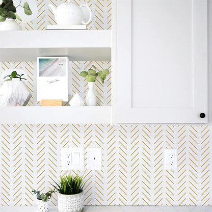 Orainege Yellow and White Peel and Stick Wallpaper Yellow Contact Paper 17.7 in x393.7 in Herringbone Geometric Wall Paper Peel and Stick Modern Lines Decorative Self Adhesive Wallpaper for Bedroom
