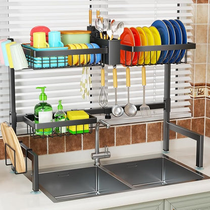 SNSLXH 2-Tier Over The Sink Dish Drying Rack, Kitchen Large Dish Drying Rack Over The Sink, Suitable for Most Sinks, Effective Dish Drying, Kitchen Drying Rack（26.57"-35"）