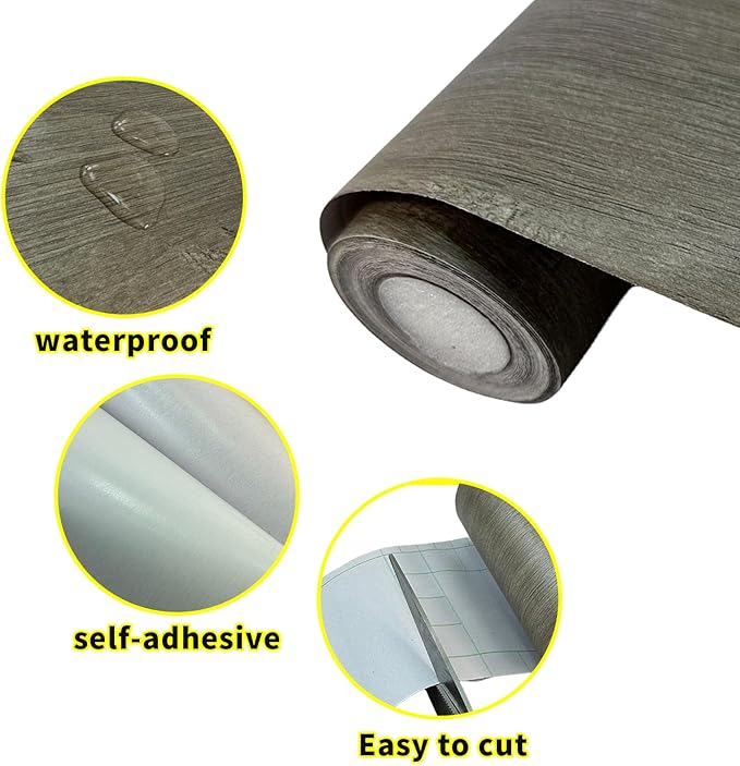 Teemall 10M Wood Grain Removable PVC Waterproof Border Wall Decor Self Adhesive Kitchen Bathroom Tiles Sticker Wallpaper Mirror Frame Sticker (Gray)