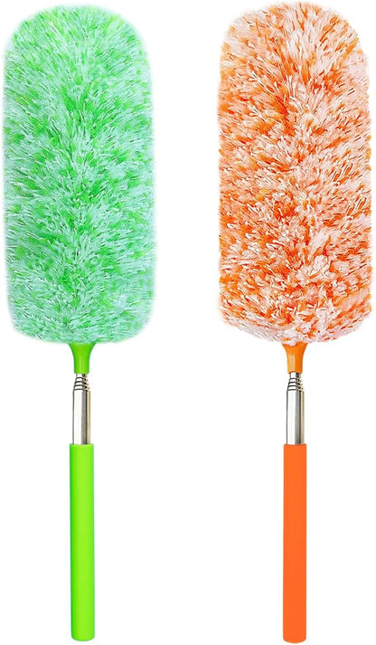 2 Pack Extendable Microfiber Feather Duster, Electrostatic Microfiber Head, Up to 30 Inch Extension Pole, Car Duster, Telescoping Feather Dusters for Cleaning