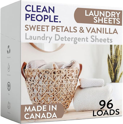 The Clean People Laundry Detergent Sheets - Laundry Soap - Ultra Concentrated, Recyclable Packaging, Stain Fighting - Sweet Petals & Vanilla, 96 Pack