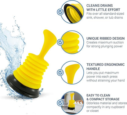 Meadow Lane Small 7" Sink Plunger - Mini Clog Remover for Kitchen & Bathroom Sink Drains - Hand Ergonomic, Space-Saving & Powerful Suction - Universal Fit for Home or Commercial Use, Yellow