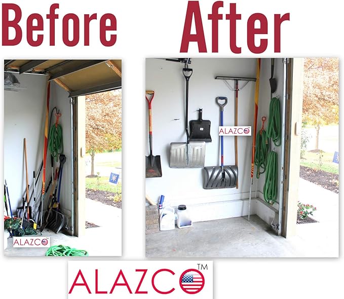 ALAZCO 16 Black Vinyl Coated Steel Wall Mount Screw-in Heavy Duty Tool Holders 4” Utility U-Hooks for Garage Workshop Storage Hang Shovels Rakes Brooms Garden Tools Sports Equipment Tennis Racket