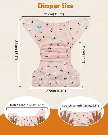 Babygoal Baby Cloth Diaper 6 Pack with 6pcs Inserts and Wet Bag for Fitted Diapers and Prefolds, Adjustable and Reusable Covers for Toddler Boys and Girls