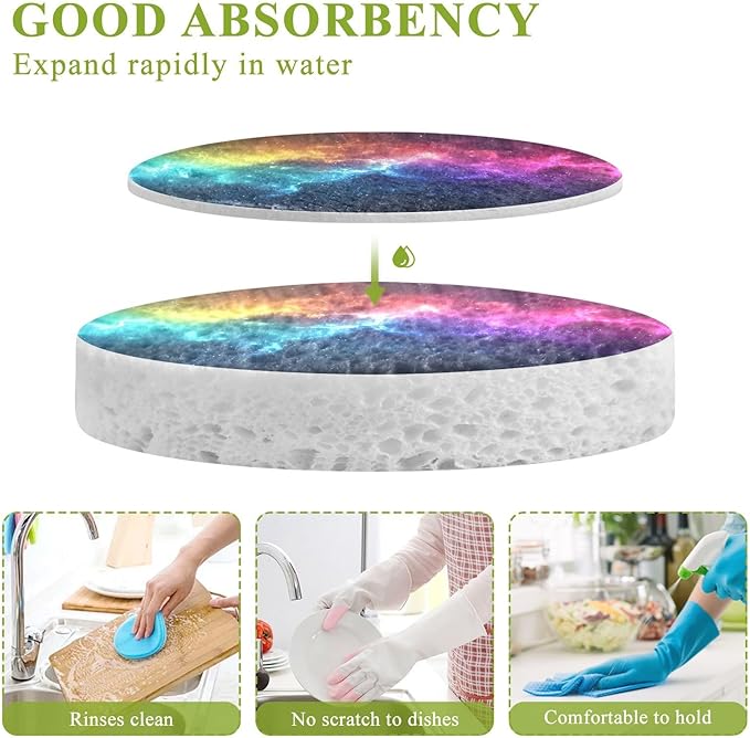 Galaxy Kitchen Scrub Sponges, Pop-up Kitchen Cleaning Sponges Reusable Dish Washing Sponges for Bathroom Household Cleaning 3 Pack - Non Scratch Scrubber