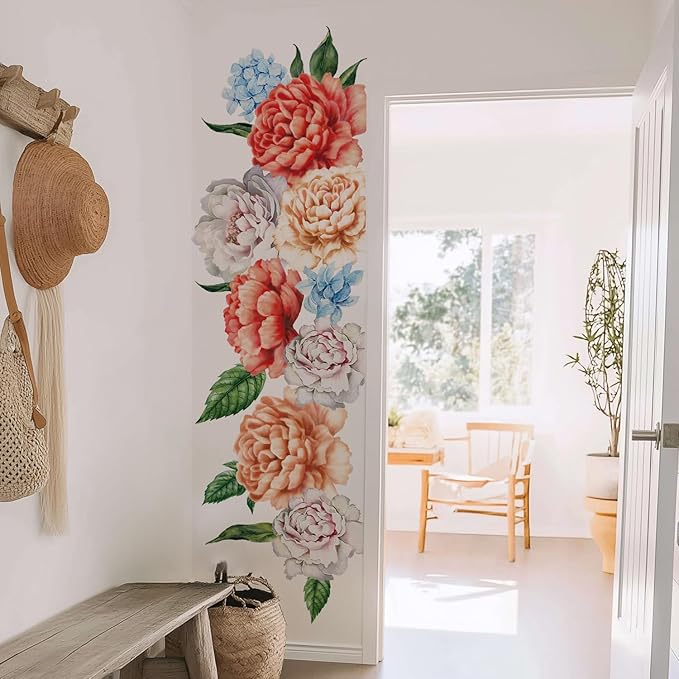 Large Peel and Stick Floral Bouquet Wall Decals Flowers Wall Stickers for Living Room Bedroom Accent Wall Decor, 16 PCS Boho Vintage Poney Garden