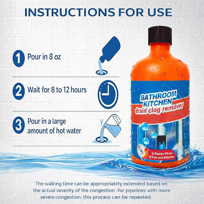 Drain Clog Remover, Drain Clog Dissolver, Opener-Cleaner, Toilet Clog Remover-Professional Strength Liquid Pipe Build Up Remover (2 pcs)
