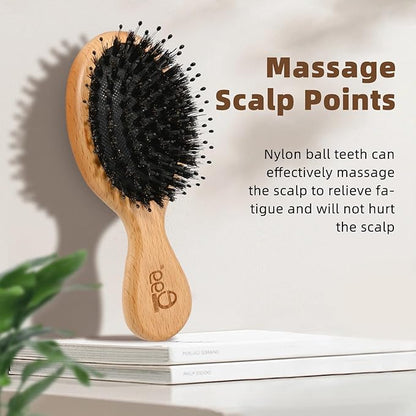 BLACK EGG Mini Hair Brush - Mini Boar Bristle Hair Brush for All Hair Types Tangle-Free Hair Comb for Women Men Kids - Detangling Travel Hairbrush