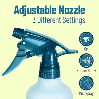 Refillable Stream and Spray Colored Squirt Bottles - 12oz Refillable Mister Bottle for Cleaning Solutions, Gardening, Grooming and Hair Salon COLORS MAY VARY | 3-BOTTLES