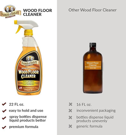 Parker & Bailey Wood Floor Cleaner – Use on Hardwood, Laminated or Faux Finished Floors. Shine Restorer Protector, Surface Cleaner Supplies Home Improvement, Natural Look, Cuts Grease 22 Oz